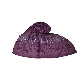 Diamond Work Heavy Lace Hijab With Fringe Hijab - Purple